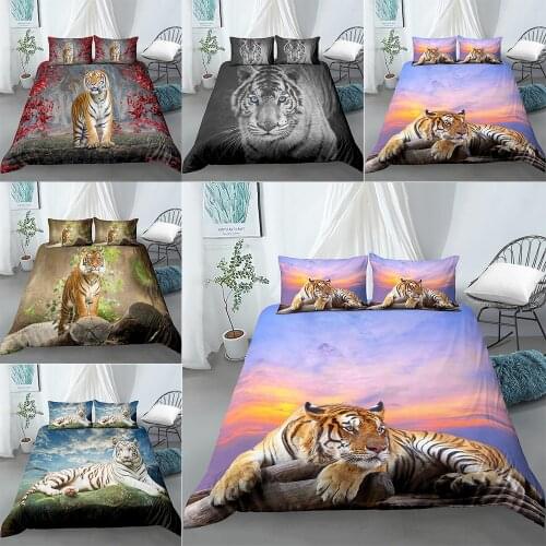 2/3 Pcs 3D Duvet Cover Set Tiger Bedding Kids Boys Bed Set Animal Quilt Cover Comforter Cover Tiger Bedding Set