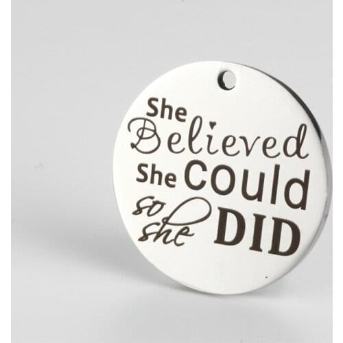 20PCS DIY Stainless Steel Jewelry Lettering She believed she could so she did Charms Pendant DIY Necklace&Bracelet Jewelry