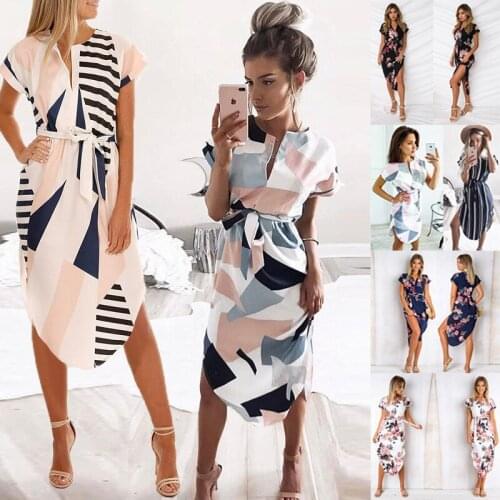 2021 Summer Beach Maxi Dress Women Floral Print Boho midi Dress Ruffles Wrap Casual V-Neck Split Sexy Party Dress Robe