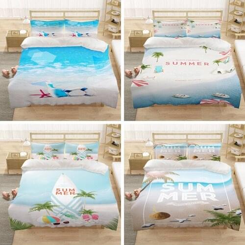 Home Textiles Luxury 3pcs Beach Quilt Cover Queen Bedding Set Summer Sunshine Digital Printing Duvet Cover Pillowcase Soft