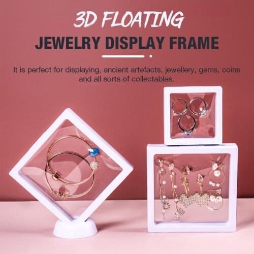 3D Floating Jewelry Display Frame Floating Display Case Dustproof Exhibition Rack for Necklace Bracelet Ring Earring Storage Box