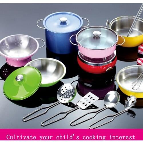 40Pcs Stainless Steel Kids House Kitchen Toys Cooking Cookware Children Pretend Play Kitchen Playset Early Education Cognition