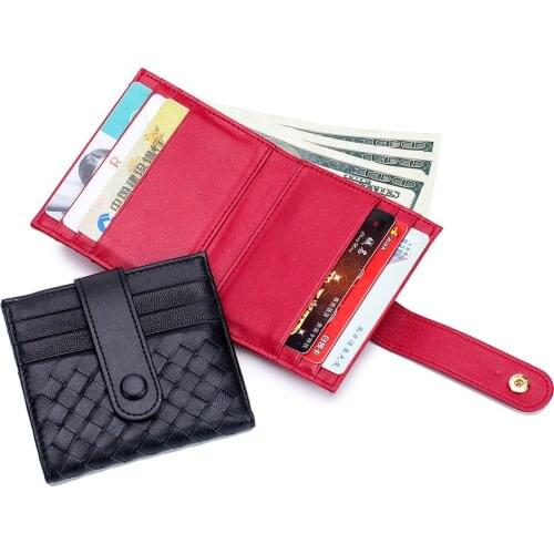 5pcs/lot Sheepskin Leather Women Mini Purse Weave Designer Slim Wallet Mens Thin ID Bus Credit Business Card Holder Pockets
