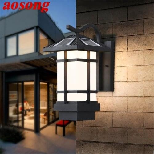 AOSONG Solar Wall Light Fixture Outdoor Modern LED Sconce Waterproof Patio Lighting For Porch Balcony Courtyard Villa Aisle