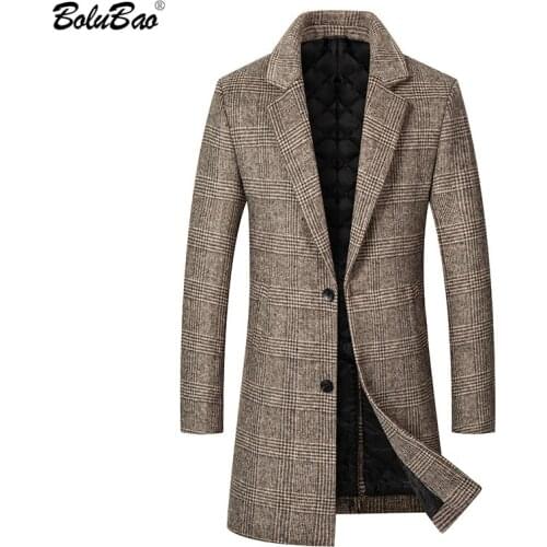 BOLUBAO Quality Brand Men Plaid Wool Blend Coat Men High Quality Casual Woolen Coats Winter Warm Thick Long Wool Overcoat Male