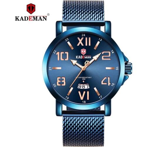 KADEMAN Top Luxury Brand Mens Watches Calendar Business Stainless Steel Quartz Wristwatch Waterproof Relogio Masculino