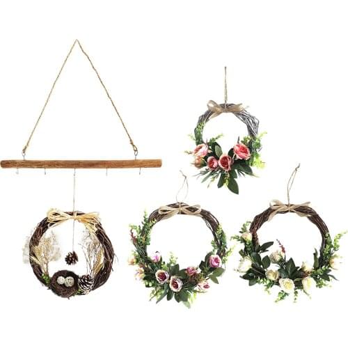 Floral Hoop Wreath, Round Rattan Hoop Frame Artificial Flower Vine Wreath for