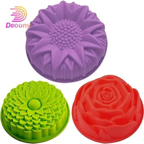 DEOUNY Silicone Cake Mold 3D Flower Bread Pie Flan Chocolate Big Round Baking Tools For DIY Birthday Party Kitchen Accessories