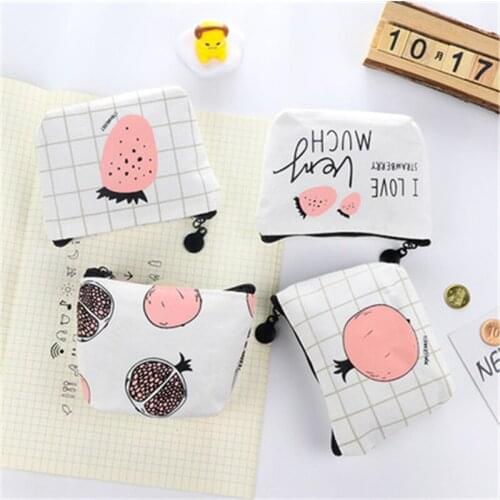 DL Creative Canvas Purse simple honey colored cartoon strawberry pattern of large capacity card package key bag