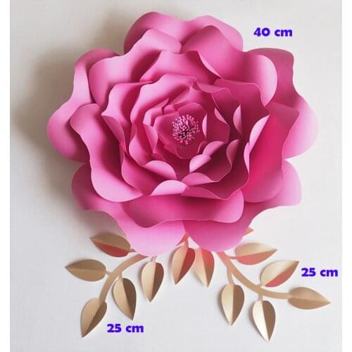 Artificial Flowers 40CM + Leaves 25CM Fleurs Artificielles Backdrop DIY Giant Paper Flowers Leaves Wedding Decor Baby Shower