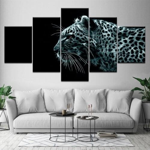 Canvas Painting leopard with black background 5 Pieces Wall Art Painting Modular Wallpapers Poster Print living room Home Decor