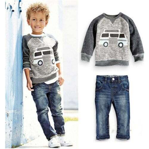 2PCS Boy Clothing Set 2021 Car Cowboy Childrens Jacket Hoodies + Jeans Pants Suit Kids Tracksuits Baby Boys Sport Suits Costume