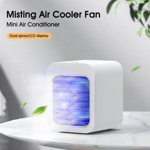 Air Conditioner Desktop Air Cooler Humidifier Purifier USB Powered Cooling Fan 3 Speeds LCD Display Misting Fan for Home Office