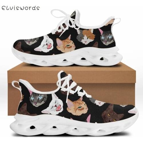 ELVISWORDS Funny 3D Cartoon Cat Design Womens Sneakers Flats Summer Comfort Lace Up Walking Shoes for Teen Girls Zapatos Gifts