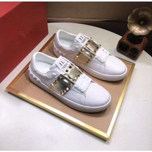 Genuine Leather Brand Sneakers Women Men Casual Leisure Rivets Running Sports Shoes Unisex Walking Tennis Skateboard Shoes