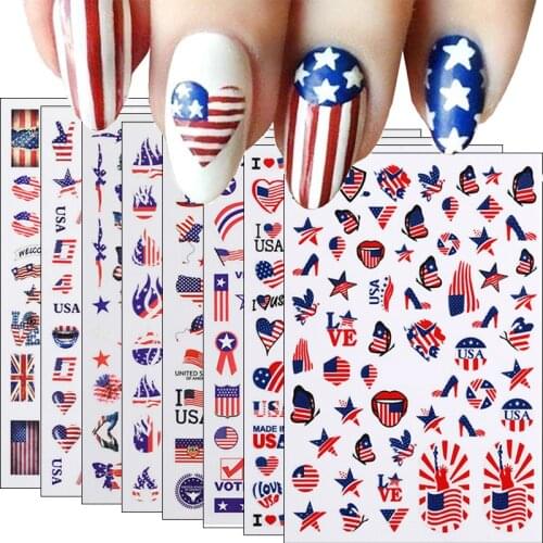 Fashion Nail Stickers American Independence Day Nail Art Flag Nail Decal European and American Retro Letter Nail Decals Mnicure