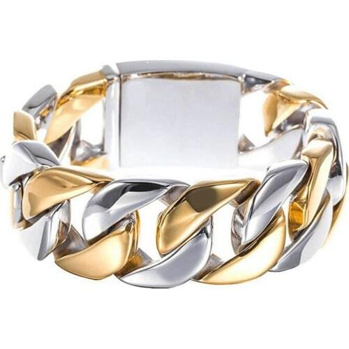 Mens Huge Heavy Silver Gold Tone Stainless Steel Curb Cuban Wide Chain Bracelet 31mm9"