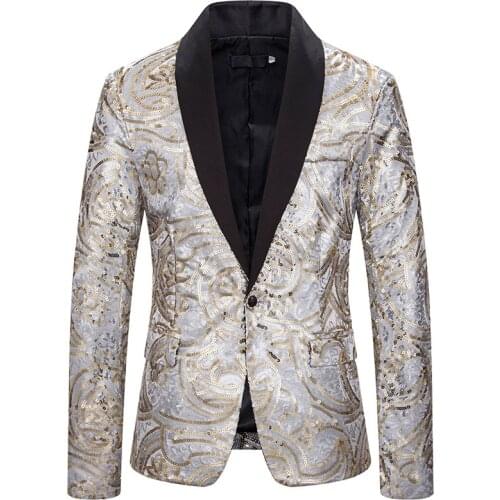 Silver Sequins Suits Blazer Men Slim Fit Shawl Collar Suit Jacket Men Blazer Hombre DJ Club Party Stage Singers Costume Homme