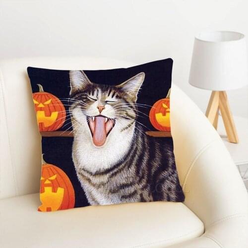 CLOOCL Halloween Theme Pillow Cover Yawning Cat Pumpkins 3D Printed Funny Festival Party Accessories Home Textile