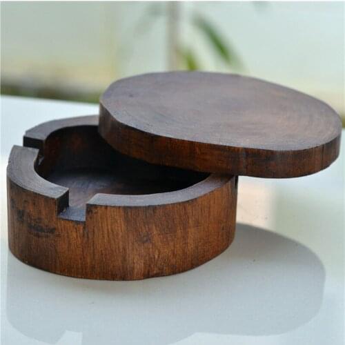 Natural Wooden Carved Ashtray Decorative Wood Lidded Ash Tray Cigarette Holder Tobacco Smoking Utensil Art and Accessories ZM814