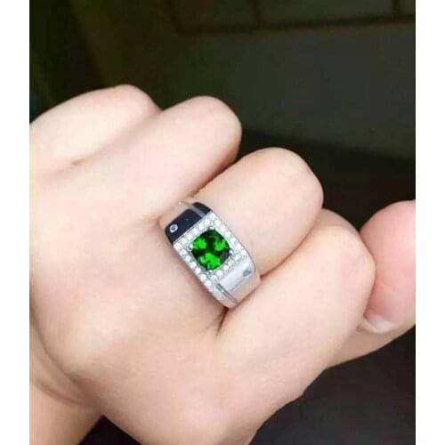Natural green diopside Ring Natural gemstone Ring S925 Sterling Silver trendy luxurious heavy Square men womens Party Jewelry