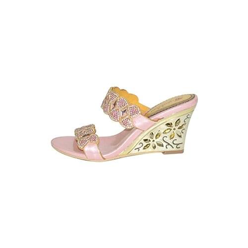 G-sparrow 2019 NEW Popular Fashion High Quality Genuine Leather Rhinestone Wedge High Heel Slippers Dress Shoes Pink