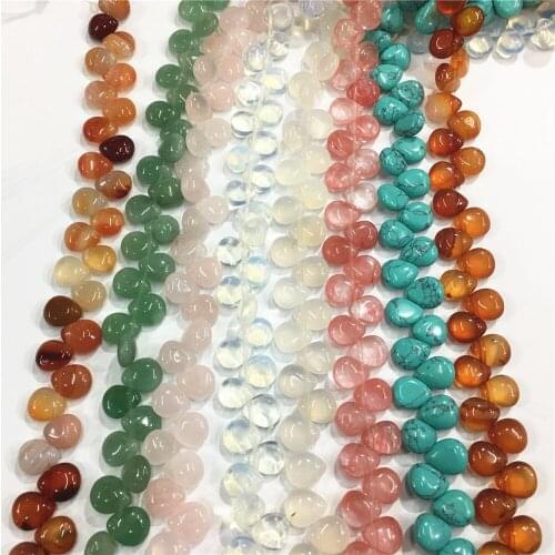 New Hot Fashion Natural Stone Water Drop Crystal Beads Horizontal Hole Agates Malachite Opal Jewelry Accessories 12*10mm 65PCS