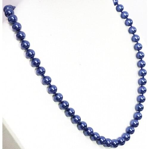 Dark Blue Beaded Necklace Shell Simulated Pearl Round Beads 8mm 10mm 12mm 14mm Women Chain Strand Necklaces Jewelry 18inch B1497