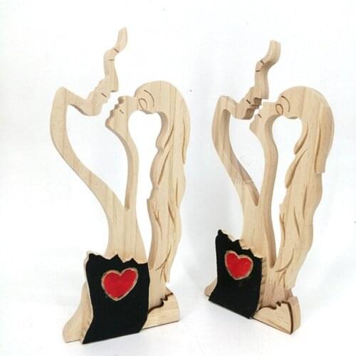 Couple Wooden Statue Decoration Eternal Love Simple Lover Kiss Zelkova Crafts Living Room Bedroom Entrance Creative Ornaments