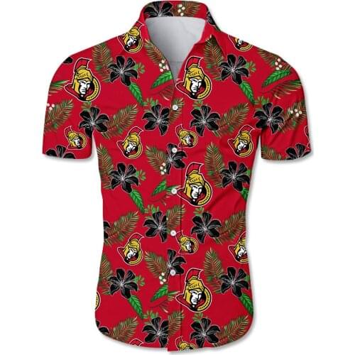 Ottawa mens casual hawaiian shirts Black floral golden samurai print 3D Senators tops