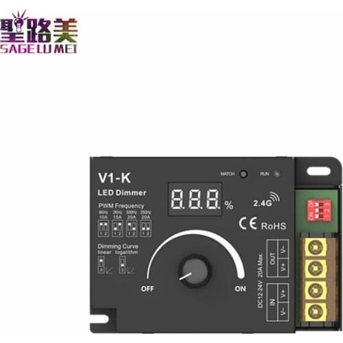 V1-K Led Dimmer 1channel 12V 24 V PWM Dimmer switch knob 20A wireless frequency adjustable for Single Color LED strip controller