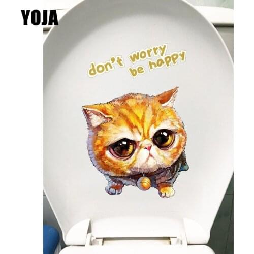 YOJA 16.8*24.1CM DON'T WORRY BE HAPPY Lovely Cartoon Cat Wall Decals WC Toilet Sticker T1-0205