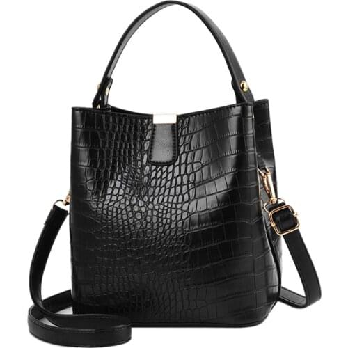 Retro Alligator Bucket Bags Women Crocodile Pattern Handbag Capacity Casual Crocodile Shoulder Messenger Bags Ladies Pu Purse