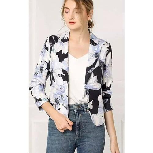 American Floral Print Blazer Women Coats Long Sleeve Casual Office Lady Streetwear Elegant Fashion Tops Fall 2021 Womens Blazers