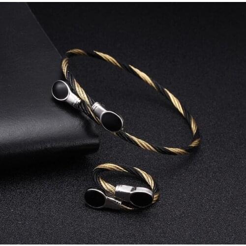 Luxury Open Women Ladies Black Stainless Steel Charm Bracelets Bangles Trendy Brand Chain Link Sporty Cuff Cross Bracelets