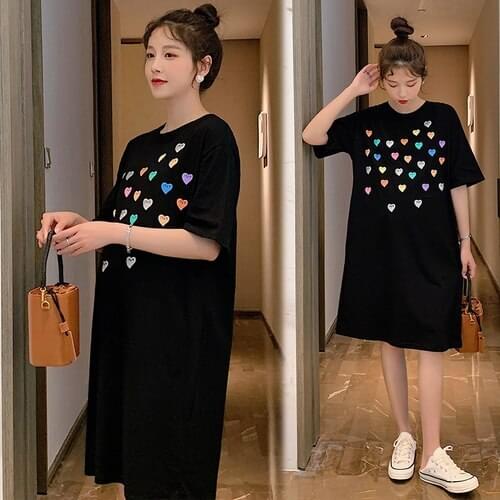 39112# Maternity Clothes Summer Cotton Short Sleeves Loose Stylish A Line Dress Pregnant Women Mom Dress
