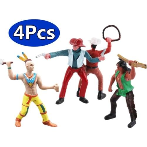 4pcs / Set Simulation Figure Children Toys Western Cowboy Vs Indian Plastic Model Set Toy Ornaments Realsitic Figures Kids Gift