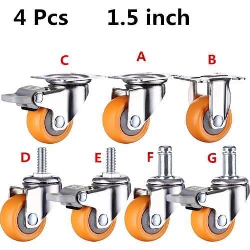 4pcs 1.5 inches 38mm Heavy Duty 120kg Orange Swivel Castor Wheels Trolley Furniture Caster Rubber