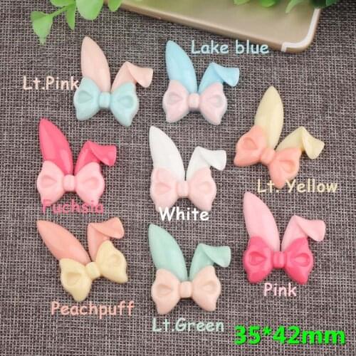 50pcs/Lot Rabbite Ear Resin Flatback Cabochons Bow Flat Back DIY Hairclip Center Cell Phone Home Decoration Embellishment