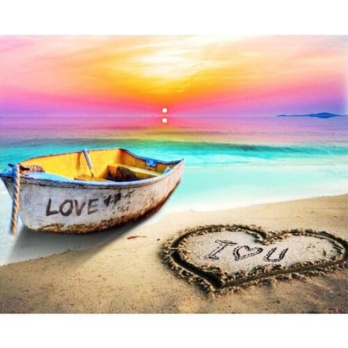 SenyuArt Diamond Painting Full Round Square Embroidery Landscape Picture Mosaic Sea Beach Boat Heart Love Cross Stitch Kit Decor