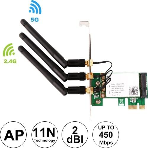 Ubit Wireless Dual Band WIE5300 PCI-E WiFi Adapter Network Card with 2dBi WIFI External Detachable Antenna for Desktop Computers