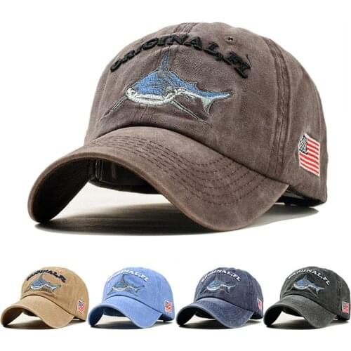 HobbyLane Unisex Embroidered Lettering Shark Pattern Baseball Cap Fashion Denim Sun Shade Hat