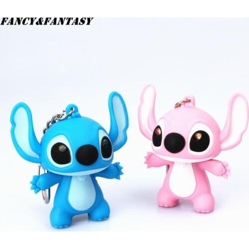 Fancy&Fantasy 1PC Stitch Led Keychain Women Men Cute Flashligh with Sound Key Chain Anime Figure Key Ring Birthday Gifts Unisex