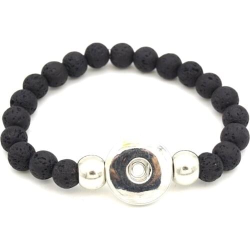 18mm Snap Button Charms 8mm Black Lava Stone Beads DIY Aromatherapy Essential Oil Diffuser Bracelet Yoga Strand Jewelry Handmade