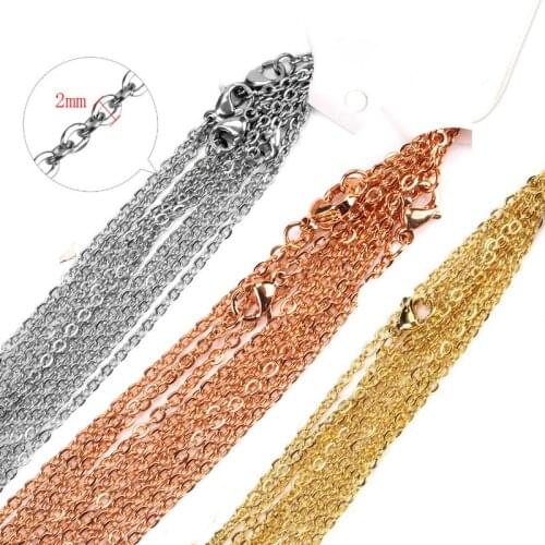 10pcs/lot Width 2mm Cut Rolo Link Diy Stainless Steel Chain Rose Gold/Gold/Steel Cuban Long Necklaces Pendant Wholesale Choker