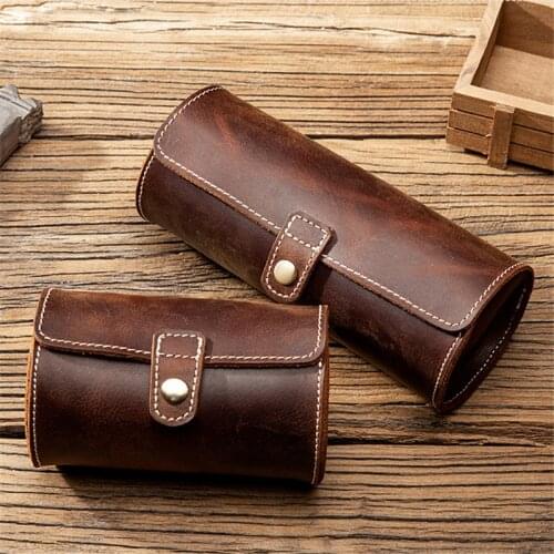 Crazy Horse Leather Watch Roll Case Portable Vintage Watch Case Watch Holder Travel Wrist Jewelry Storage Pouch Organizer