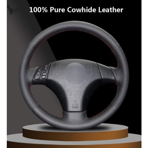 Black Genuine Leather Car Steering Wheel Cover for Mazda 3 Mazda 5 Mazda 6 2003 2004 2005 2006 2007 2008 2009