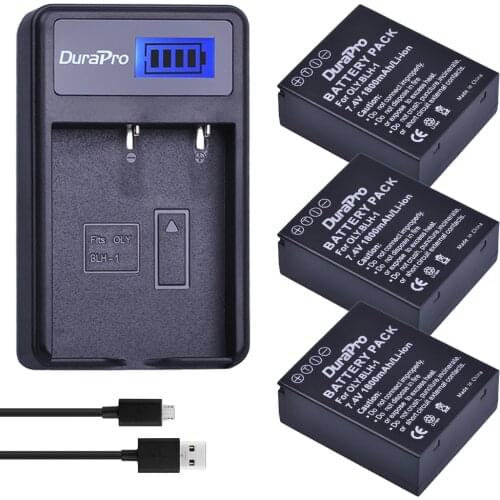 Durapro 3pc BLH-1 BLH1 BLH 1 Replacement Li-ion Battery and LCD Single Charger for Olympus E-M1 Mark II EM1-2 EM1 Mark Camera