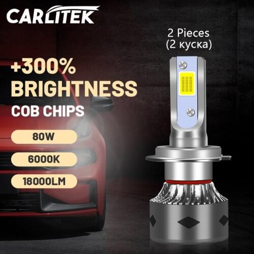 Carlitek H1 LED Headlight Canbus No Error H7 H4 H11 H8 H9 9005 9006 HB3 HB4 6000K White Auto Bulbs In Dashboard EMC-ready 2PCS