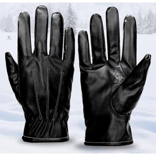 Faux Leather Gloves Cycling Waterproof Anti Slip Bike MTB Supplies Driving Motorcycle Winter Warm Gloves Riding Bicycle Gloves